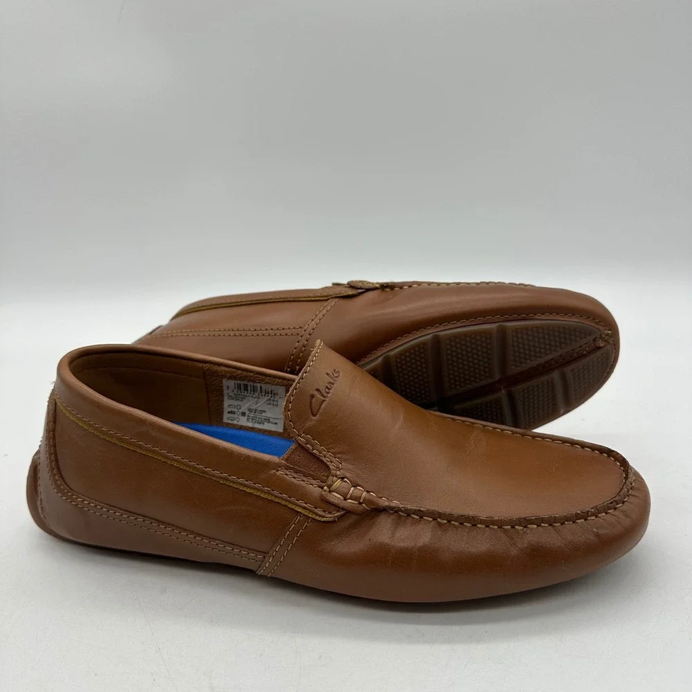 Clarks 63544 Mens Size 9 Markman Plain Tan Leather Driving Loafer Moccasin Shoes